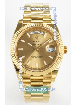 Rolex Day Date Super Clone 18K Yellow Gold Watch 40MM - Gold Dial 1:1 Mirror Quality
