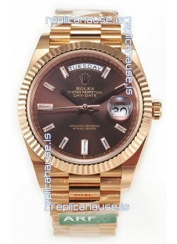 Rolex Day Date 40MM 1:1 Rose Gold in Brown Dial 1:1 Mirror Replica Watch