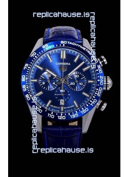 Tag Heuer Carrera Swiss Quartz Movement Replica Watch in Blue Dial - Blue Leather Strap
