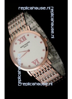 Patek Philippe Geneve Men Japanese Rose Gold Watch in White Dial
