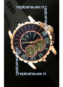 Roger Dubuis Chronoexcel Japanese Replica Automatic Rose Gold Watch in Blue Dial