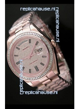 Rolex Day Date Japanese Automatic Rose Gold Watch in Diamond Bezel