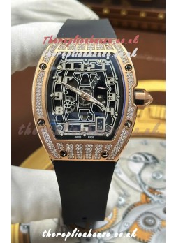 Richard Mille RM67-01 Extra-Flat Rose Gold Diamonds Studded Super Clone Watch 