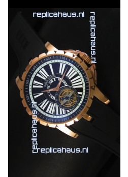 Roger Dubuis Excalibur Tourbillon Watch - Rose Gold Plating Black Dial