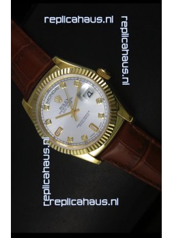 Rolex Day Date 36MM Yellow Gold Swiss Replica Watch - Silver Dial 
