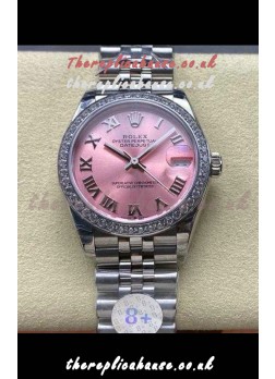 Rolex Super Clone Datejust 31MM Pink Roman Dial Steel Case Super Clone Watch 