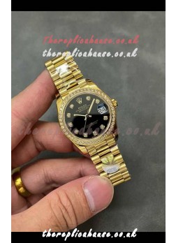 Rolex Datejust Ladies 28MM Black Dial Yellow Gold Super Clone Watch 