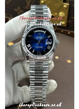 Rolex Day Date 228236 Stainless Steel Blue Ombre Roman Dial Super Clone Watch 