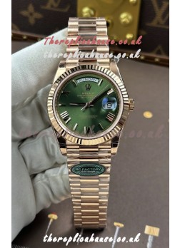 Rolex Day Date 228236 Rose Gold Green Roman Dial Super Clone Watch 