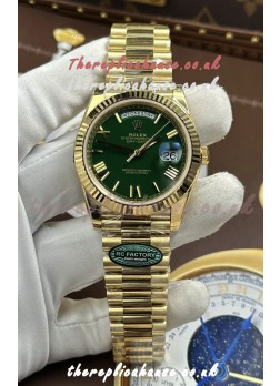 Rolex Day Date 228238 Yellow Gold Green Roman Dial Super Clone Watch 