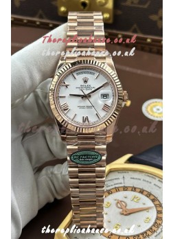 Rolex Day Date 228236 Rose Gold White Roman Dial Super Clone Watch 