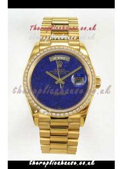 Rolex Day Date Yellow Gold Blue Lapis Dial Diamonds Bezel 36MM Swiss Replica