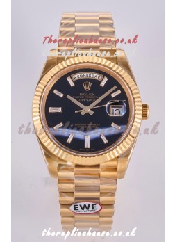 Rolex Day Date Yellow Gold Custom Black Dial 40MM  Super Clone Watch 