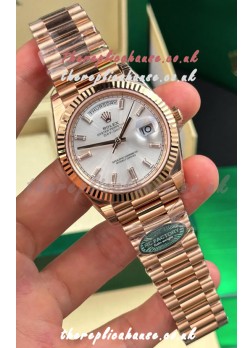 Rolex Day Date 228236 Rose Gold Sunburst Steel Dial Super Clone Watch 