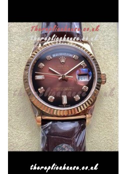 Rolex Day Date 128235 Rose Gold Brown Ombre Dial Super Clone Watch 