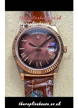Rolex Day Date 128235 Rose Gold Brown Ombre Roman Dial Super Clone Watch 