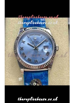 Rolex Day Date 128236 Stainless Steel ICE Blue Roman Dial Super Clone Watch 