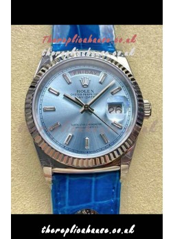 Rolex Day Date 128236 Stainless Steel ICE Blue Crystal Dial Super Clone Watch 