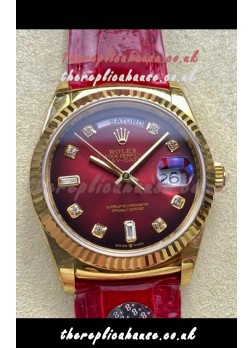 Rolex Day Date 128238 Yellow Gold Red Ombre Diamonds Dial Super Clone Watch 