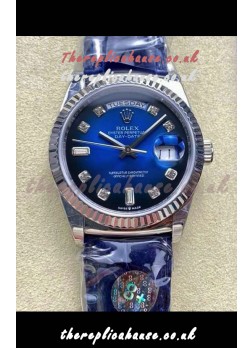 Rolex Day Date 128236 Stainless Steel Blue Ombre Diamonds Dial Super Clone Watch 