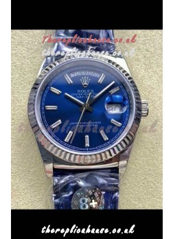 Rolex Day Date 128236 Stainless Steel Blue Crystal Dial Super Clone Watch 