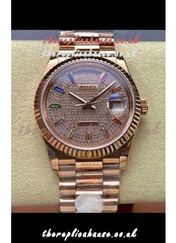 Rolex Day Date 128345RBR Rose Gold Diamonds Dial Super Clone Watch 