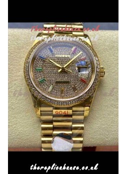 Rolex Day Date 128348RBR Yellow Gold Diamonds Dial Super Clone Watch 