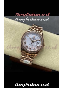 Rolex Day Date 128345RBR Rose Gold White Dial Super Clone Watch 