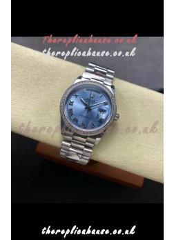 Rolex Day Date 128396TBR Steel Casing ICE Blue Roman Dial Swiss Replica Watch 