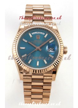 Rolex Day Date 128345 Rose Gold Green Crystal Dial Super Clone Watch 