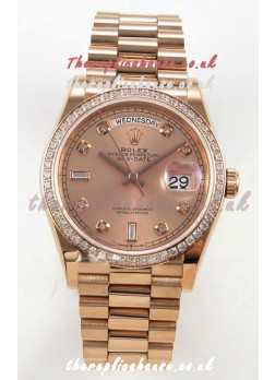 Rolex Day Date 128345 Rose Gold Diamonds Dial Super Clone Watch 