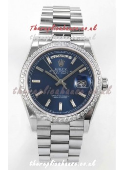 Rolex Day Date 128349 Stainless Steel Blue Crystal Dial Super Clone Watch 