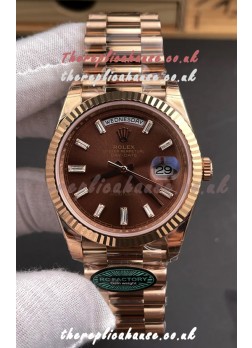 Rolex Day Date 228236 Rose Gold Brown Dial Super Clone Watch 