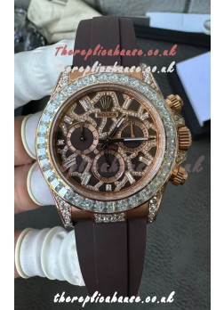 Rolex Daytona 126555TBR Giraffe Rose Gold Chestnut Brown Moissanites Dial Super Clone Watch