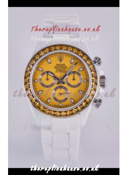 Rolex Daytona AET White Ceramic Yellow Dial 4130 Movment Super Clone Watch 