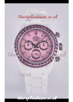 Rolex Daytona AET White Ceramic Pink Dial 4130 Movment Super Clone Watch 