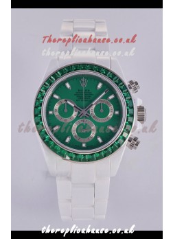 Rolex Daytona AET White Ceramic Green Dial 4130 Movment Super Clone Watch 
