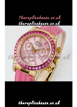 Rolex Daytona 116568 Yellow Gold 4801 Movement Sapphires Pink Dial Super Clone Watch 