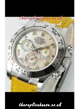 Rolex Daytona 116519 Stainless Steel Yellow Pearl Leather Strap Super Clone Watch