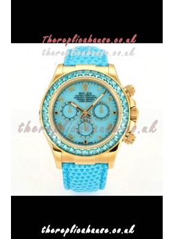 Rolex Daytona 116568 Yellow Gold 4801 Movement Sapphires Blue Dial Super Clone Watch 