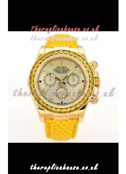 Rolex Daytona 116568 Yellow Gold 4801 Movement Sapphires Yellow Dial Super Clone Watch 