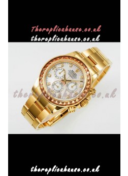 Rolex Daytona 116519 Yellow Gold Pearl Dial Super Clone Watch 