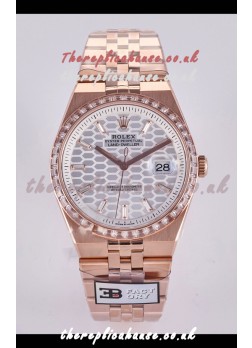 Rolex Land-Dweller 127336 Steel Honeycomb Dial Diamonds Rose Gold 40MM Super Clone Watch 