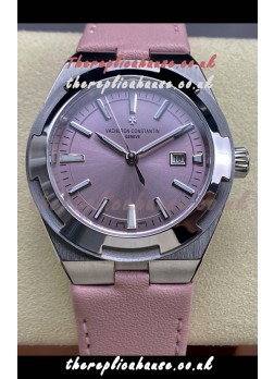 Vacheron Constantin Overseas 35MM Pink Dial Leather Strap Super Clone Watch 