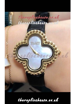 Van Cleef & Arpels Alhambra Yellow Gold Pearl Dial Watch 