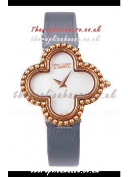 Van Cleef & Arpels Alhambra Rose Gold Grey Strap Watch 