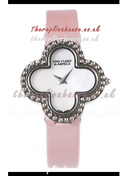 Van Cleef & Arpels Alhambra Stainless Steel Pink Strap Watch 